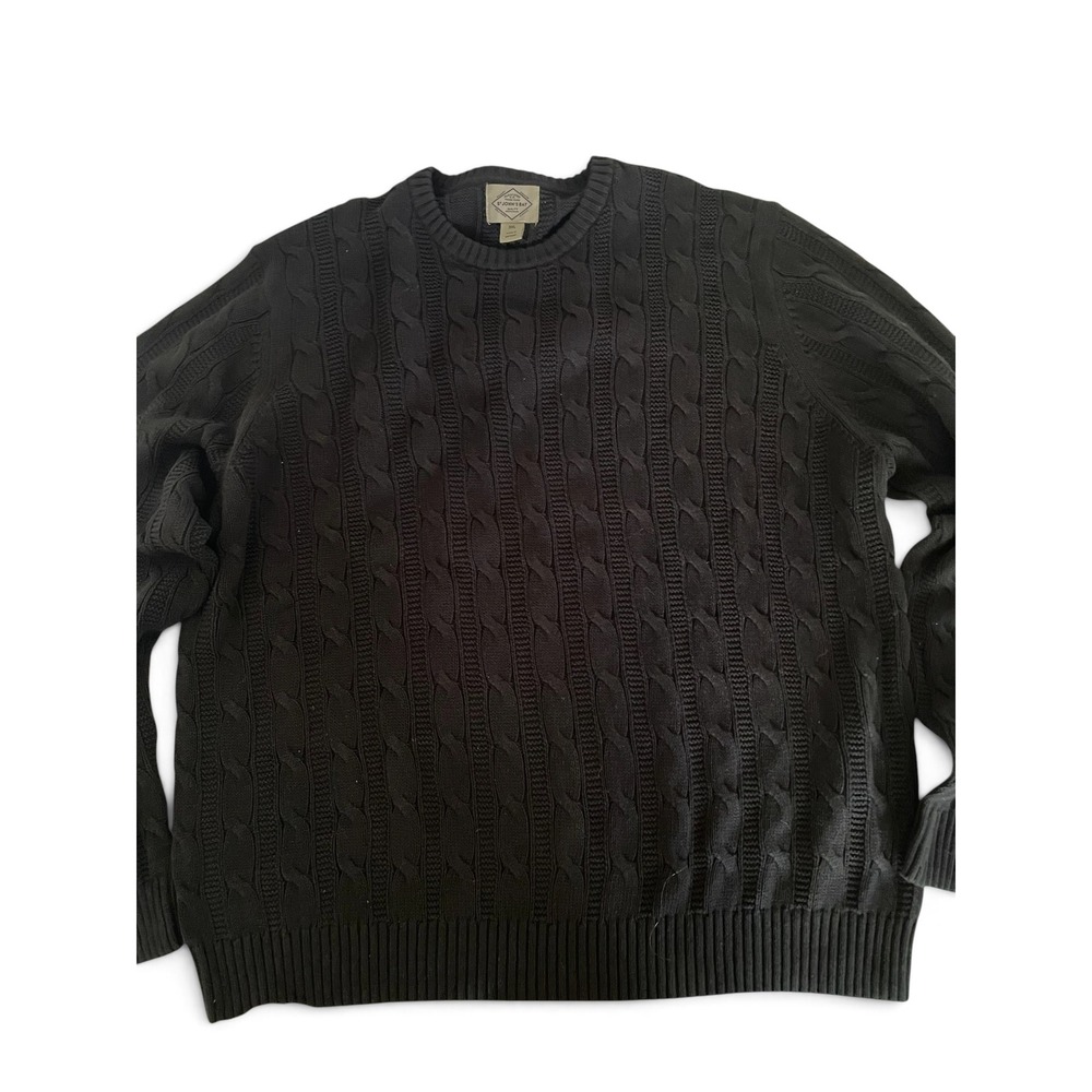 St. John's Bay NWOT Black Cotton Cable Knit Crewneck Sweater 3XL Modern Uniform